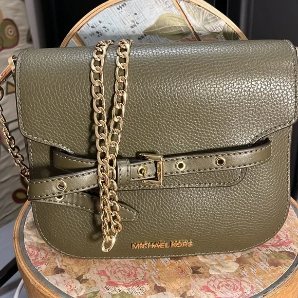 Michael Kors Olive Green Leather Chain Crossbody Bag - Picture 2 of 10